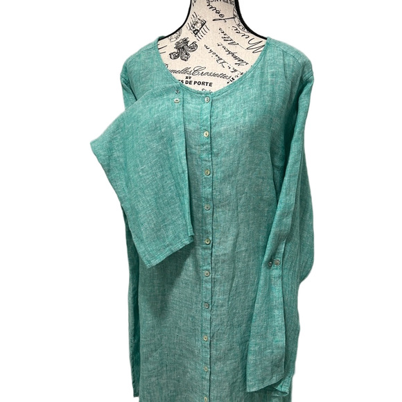 Tahari Teal Linen Plus Size 2X Tunic Blouse - Picture 3 of 8